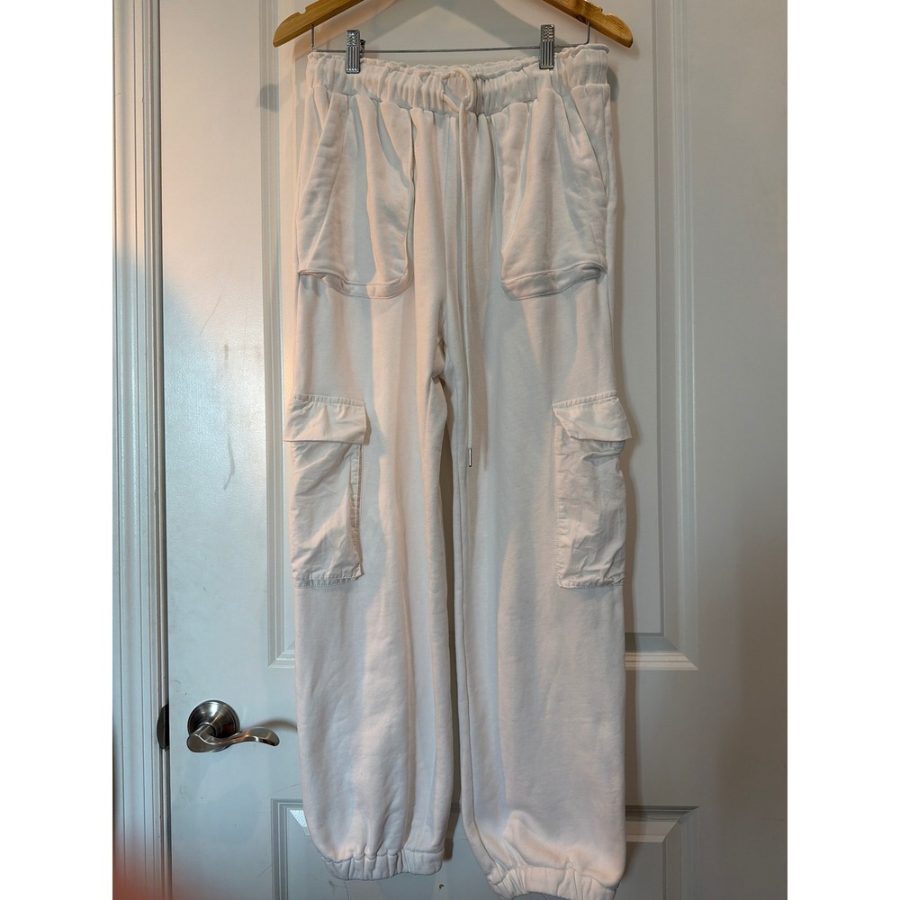 Grey Lab White Cargo Sweatpants Joggers Elastic Waist Pockets Size M
